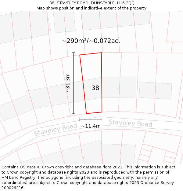 38, STAVELEY ROAD, DUNSTABLE, LU6 3QQ: Plot and title map