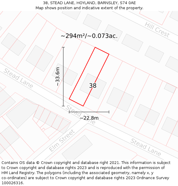 38, STEAD LANE, HOYLAND, BARNSLEY, S74 0AE: Plot and title map