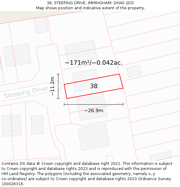 38, STEEPING DRIVE, IMMINGHAM, DN40 2DS: Plot and title map
