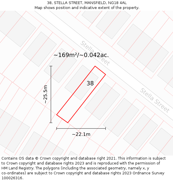 38, STELLA STREET, MANSFIELD, NG18 4AL: Plot and title map