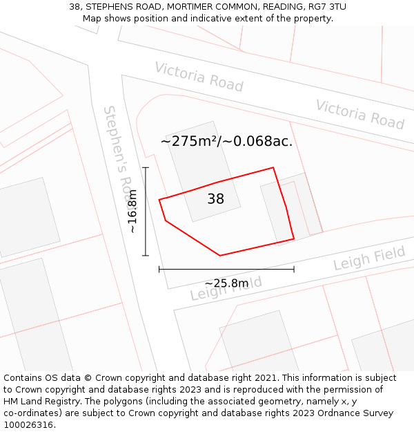 38, STEPHENS ROAD, MORTIMER COMMON, READING, RG7 3TU: Plot and title map