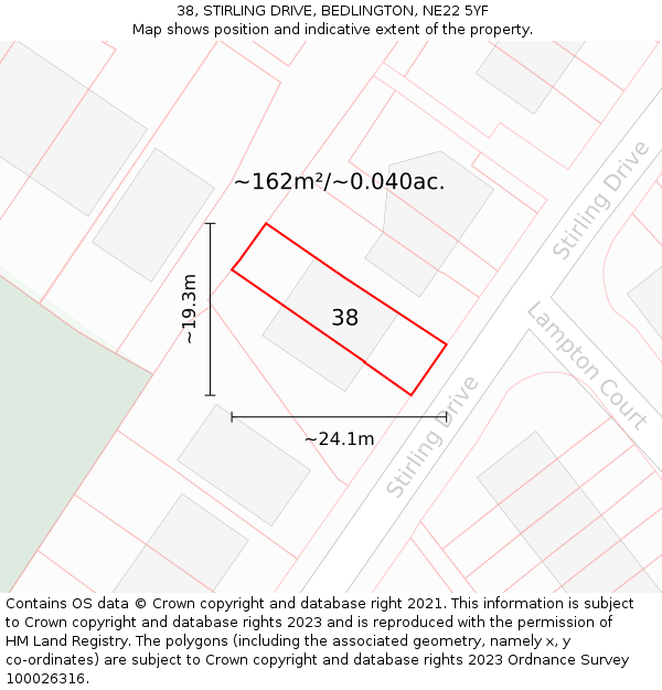 38, STIRLING DRIVE, BEDLINGTON, NE22 5YF: Plot and title map