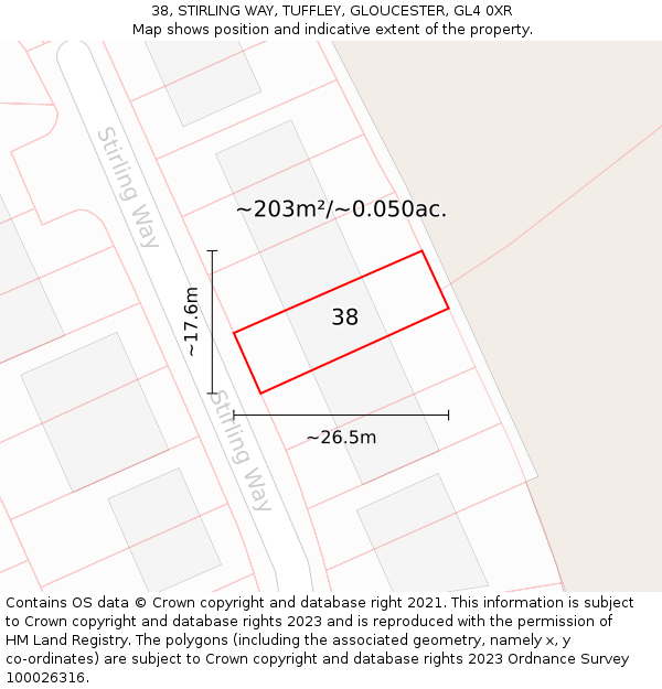 38, STIRLING WAY, TUFFLEY, GLOUCESTER, GL4 0XR: Plot and title map