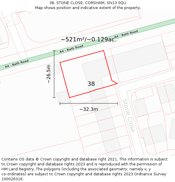 38, STONE CLOSE, CORSHAM, SN13 0QU: Plot and title map