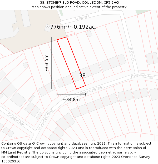 38, STONEYFIELD ROAD, COULSDON, CR5 2HG: Plot and title map
