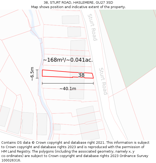 38, STURT ROAD, HASLEMERE, GU27 3SD: Plot and title map