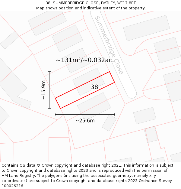 38, SUMMERBRIDGE CLOSE, BATLEY, WF17 8ET: Plot and title map