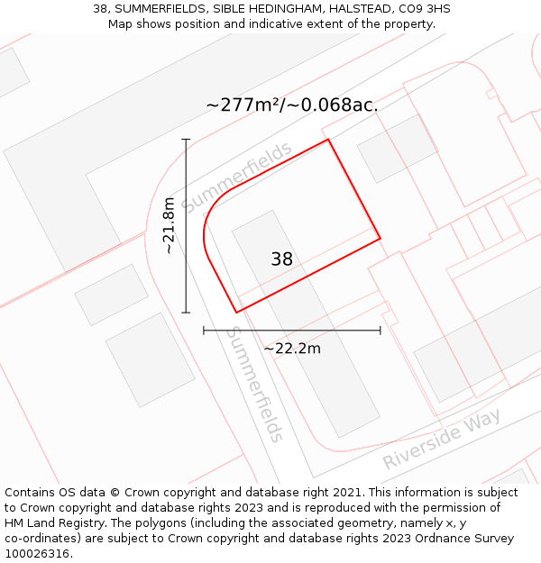 38, SUMMERFIELDS, SIBLE HEDINGHAM, HALSTEAD, CO9 3HS: Plot and title map