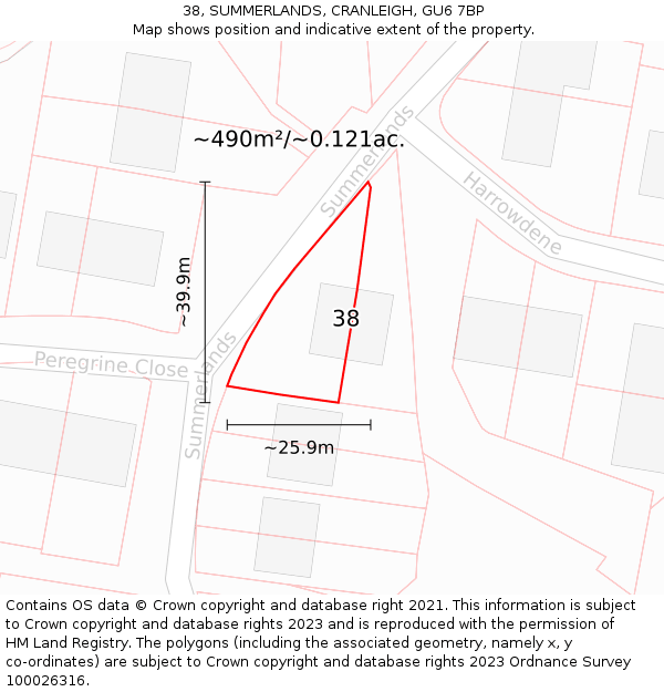 38, SUMMERLANDS, CRANLEIGH, GU6 7BP: Plot and title map