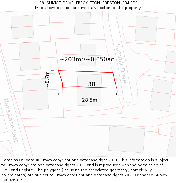 38, SUMMIT DRIVE, FRECKLETON, PRESTON, PR4 1PP: Plot and title map