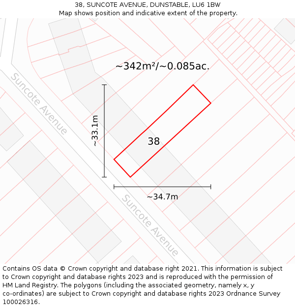 38, SUNCOTE AVENUE, DUNSTABLE, LU6 1BW: Plot and title map