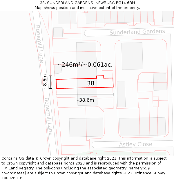 38, SUNDERLAND GARDENS, NEWBURY, RG14 6BN: Plot and title map