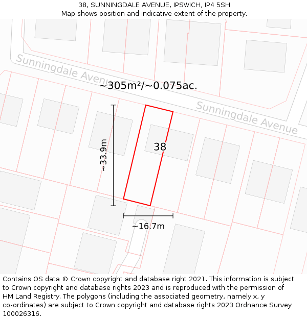 38, SUNNINGDALE AVENUE, IPSWICH, IP4 5SH: Plot and title map