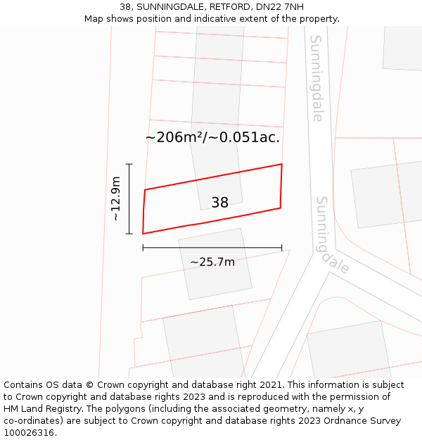 38, SUNNINGDALE, RETFORD, DN22 7NH: Plot and title map
