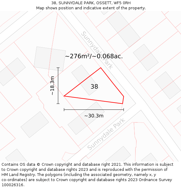 38, SUNNYDALE PARK, OSSETT, WF5 0RH: Plot and title map