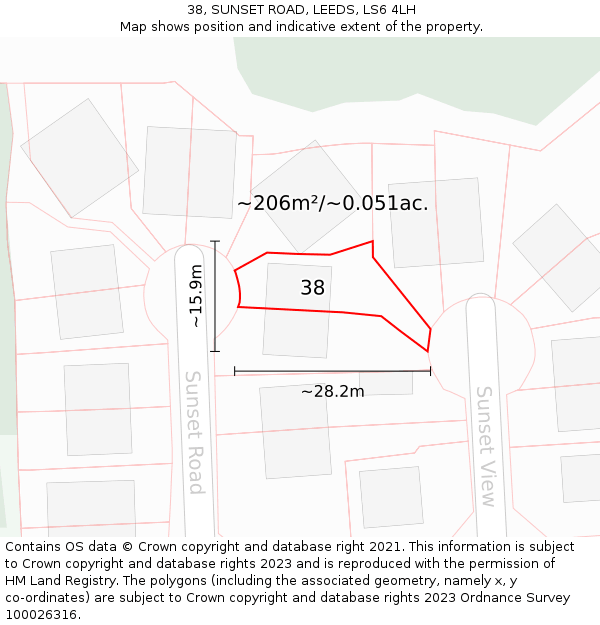 38, SUNSET ROAD, LEEDS, LS6 4LH: Plot and title map