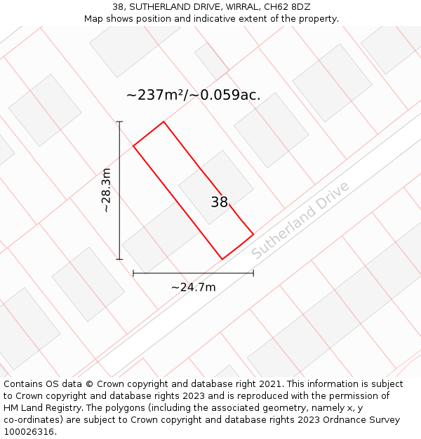 38, SUTHERLAND DRIVE, WIRRAL, CH62 8DZ: Plot and title map