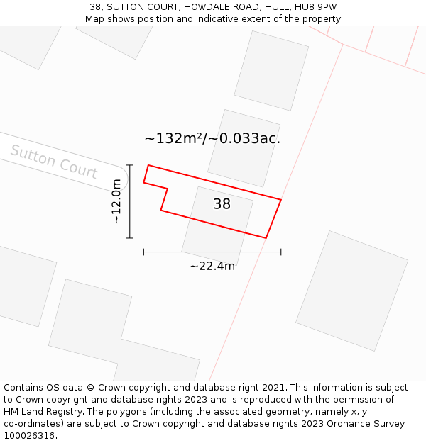 38, SUTTON COURT, HOWDALE ROAD, HULL, HU8 9PW: Plot and title map