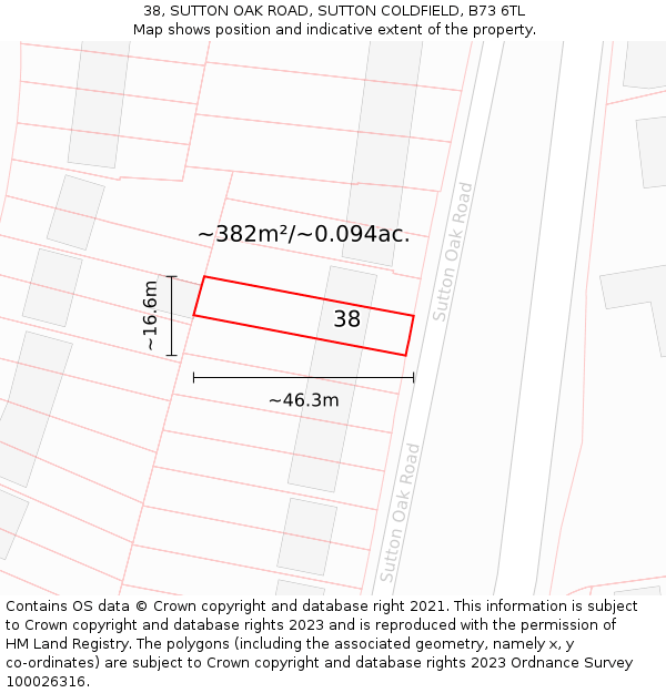 38, SUTTON OAK ROAD, SUTTON COLDFIELD, B73 6TL: Plot and title map