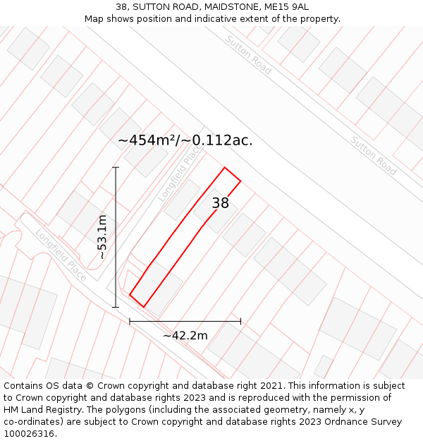 38, SUTTON ROAD, MAIDSTONE, ME15 9AL: Plot and title map