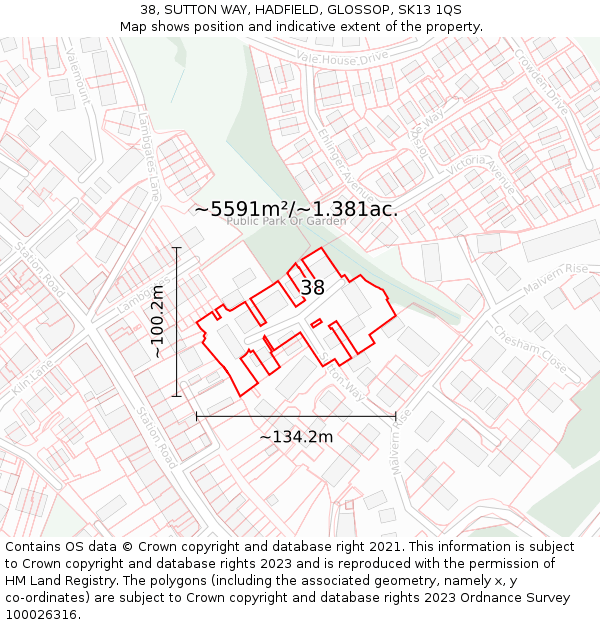 38, SUTTON WAY, HADFIELD, GLOSSOP, SK13 1QS: Plot and title map
