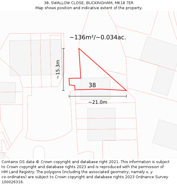 38, SWALLOW CLOSE, BUCKINGHAM, MK18 7ER: Plot and title map