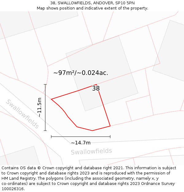 38, SWALLOWFIELDS, ANDOVER, SP10 5PN: Plot and title map