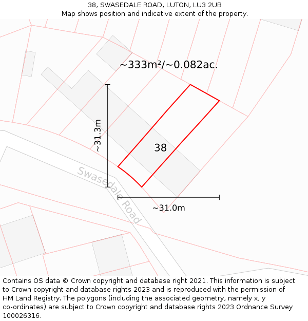 38, SWASEDALE ROAD, LUTON, LU3 2UB: Plot and title map