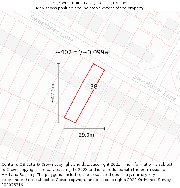 38, SWEETBRIER LANE, EXETER, EX1 3AF: Plot and title map
