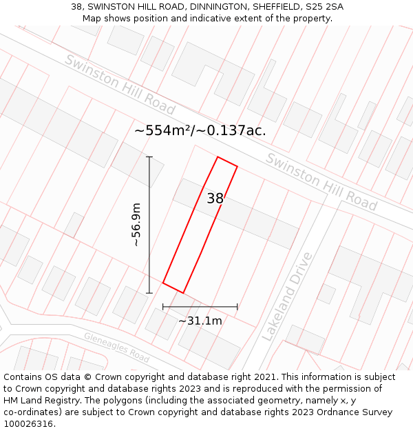 38, SWINSTON HILL ROAD, DINNINGTON, SHEFFIELD, S25 2SA: Plot and title map