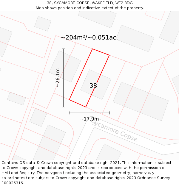 38, SYCAMORE COPSE, WAKEFIELD, WF2 8DG: Plot and title map