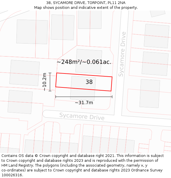 38, SYCAMORE DRIVE, TORPOINT, PL11 2NA: Plot and title map