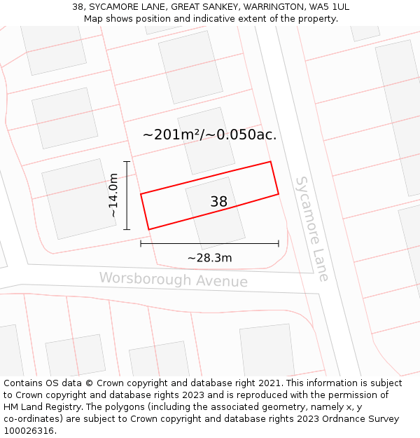 38, SYCAMORE LANE, GREAT SANKEY, WARRINGTON, WA5 1UL: Plot and title map