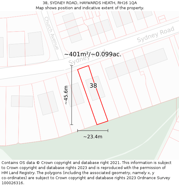 38, SYDNEY ROAD, HAYWARDS HEATH, RH16 1QA: Plot and title map