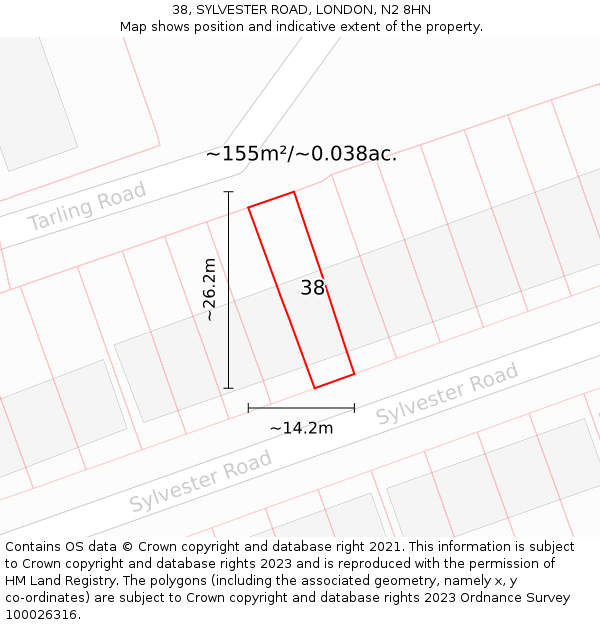 38, SYLVESTER ROAD, LONDON, N2 8HN: Plot and title map