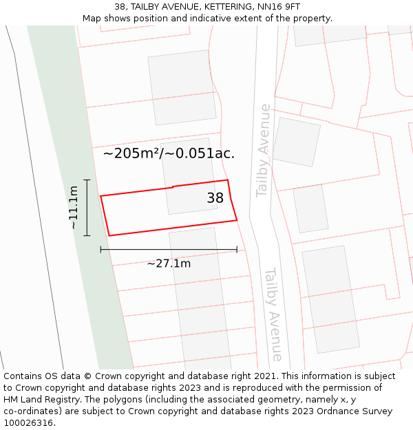 38, TAILBY AVENUE, KETTERING, NN16 9FT: Plot and title map