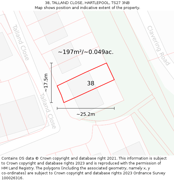 38, TALLAND CLOSE, HARTLEPOOL, TS27 3NB: Plot and title map