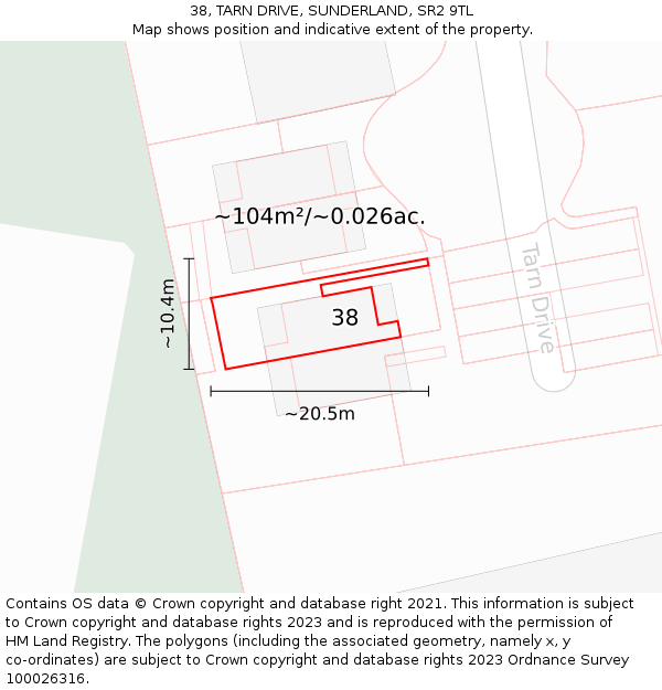 38, TARN DRIVE, SUNDERLAND, SR2 9TL: Plot and title map
