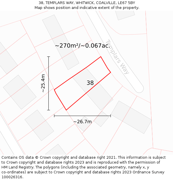 38, TEMPLARS WAY, WHITWICK, COALVILLE, LE67 5BY: Plot and title map