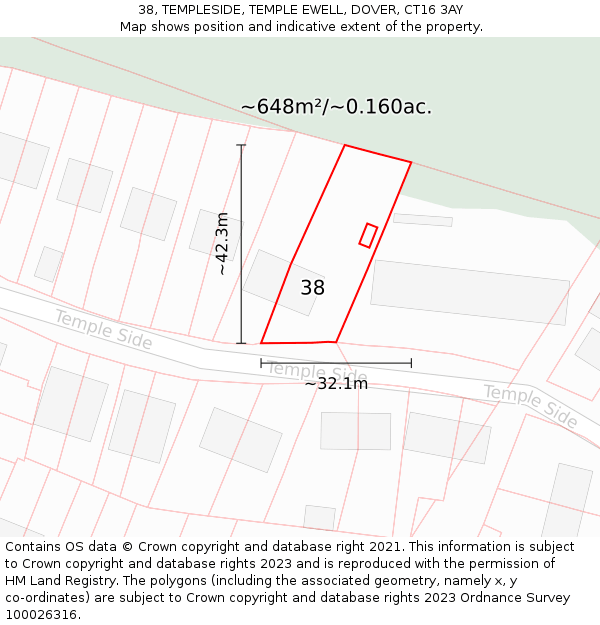 38, TEMPLESIDE, TEMPLE EWELL, DOVER, CT16 3AY: Plot and title map