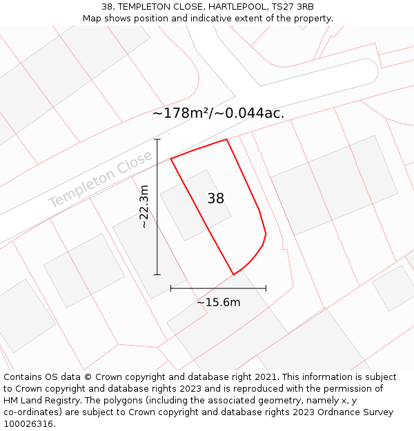 38, TEMPLETON CLOSE, HARTLEPOOL, TS27 3RB: Plot and title map
