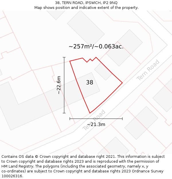 38, TERN ROAD, IPSWICH, IP2 9NQ: Plot and title map