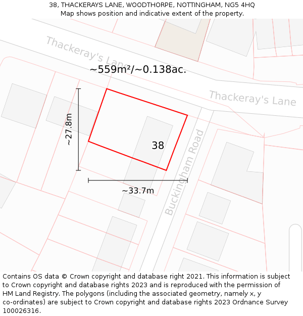 38, THACKERAYS LANE, WOODTHORPE, NOTTINGHAM, NG5 4HQ: Plot and title map