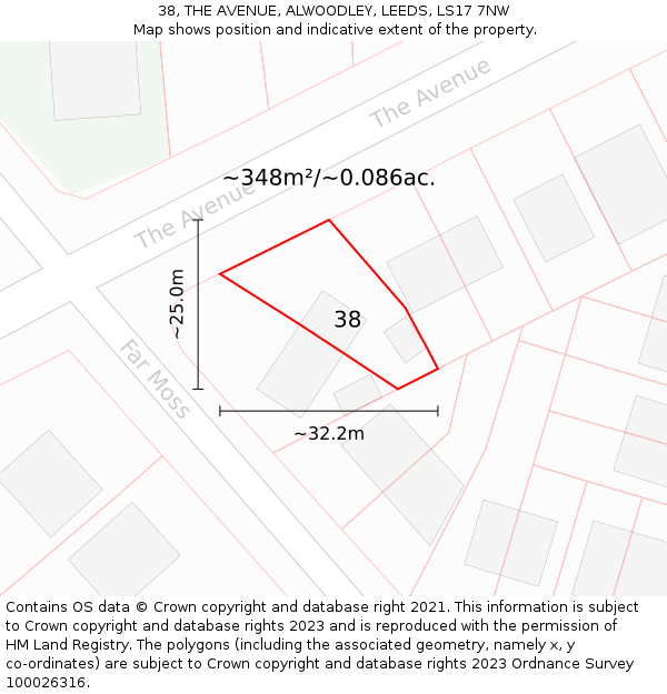 38, THE AVENUE, ALWOODLEY, LEEDS, LS17 7NW: Plot and title map