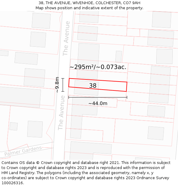 38, THE AVENUE, WIVENHOE, COLCHESTER, CO7 9AH: Plot and title map