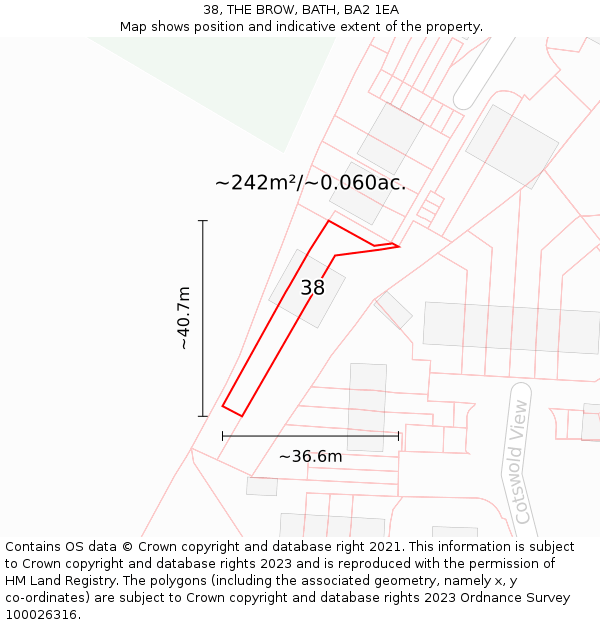 38, THE BROW, BATH, BA2 1EA: Plot and title map
