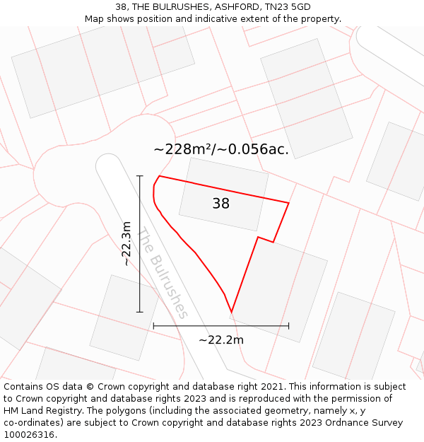 38, THE BULRUSHES, ASHFORD, TN23 5GD: Plot and title map
