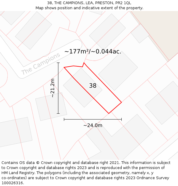 38, THE CAMPIONS, LEA, PRESTON, PR2 1QL: Plot and title map