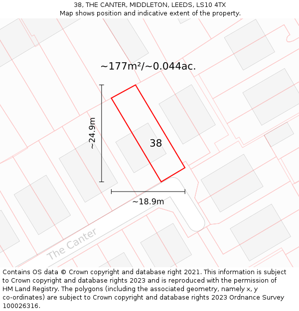38, THE CANTER, MIDDLETON, LEEDS, LS10 4TX: Plot and title map