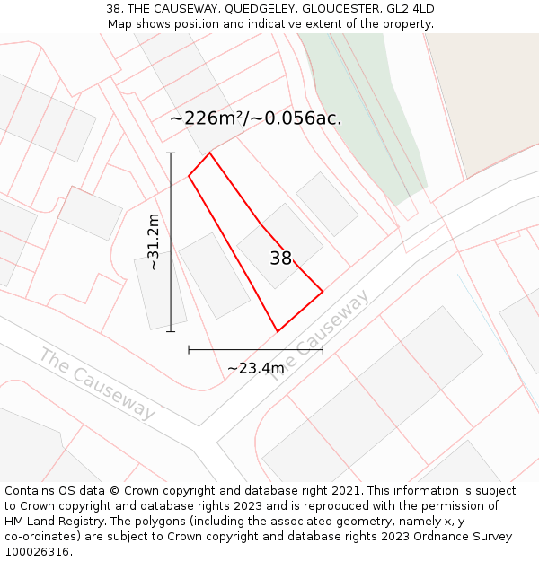 38, THE CAUSEWAY, QUEDGELEY, GLOUCESTER, GL2 4LD: Plot and title map